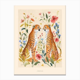 Folksy Floral Animal Drawing Cheetah Poster Canvas Print