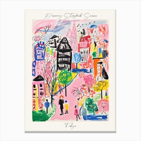 Poster Of Tokyo, Dreamy Storybook Illustration 1 Canvas Print