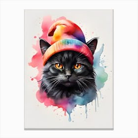 Black Cat In A Hat Canvas Print