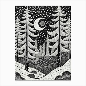 An Ancient Pine Forest Linocut Canvas Print