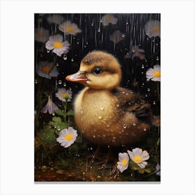 Duckling In The Rain Floral Painting 2 Canvas Print