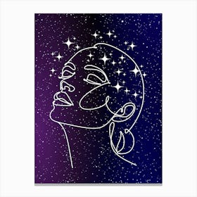 Face Of A Woman With Stars line art Canvas Print