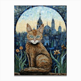 Mosaic Cat With Medieval Church In Background Canvas Print