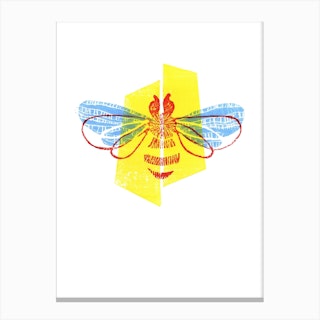 Be Safe Save Bees Lino Cut Yellow & Blue Canvas Print