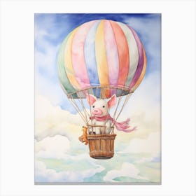 Baby Pig 2 In A Hot Air Balloon Canvas Print