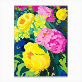 Cottage Gardens Peonies Yellow Colourful Painting Canvas Print