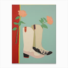 A Painting Of Cowboy Boots With Red Flowers, Pop Art Style 6 Canvas Print