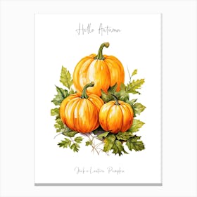 Hello Autumn Jack O  Lantern Pumpkin Watercolour Illustration 1 Canvas Print