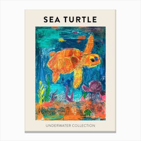 Sea Turtle Underwater Pencil Scribble Poster 2 Canvas Print