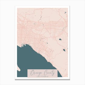 Orange County California Pink and Blue Cute Script Street Map 1 Canvas Print