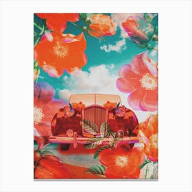 Vintage Car Maximalism Flowers Canvas Print