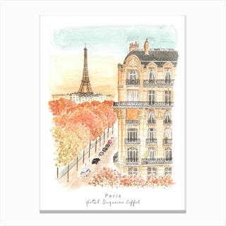Paris Hotel Dusquesne Eiffel Travel Canvas Print
