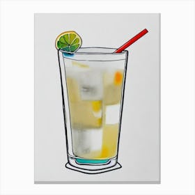 White Russian Minimal Line Drawing With Watercolour Cocktail Poster Canvas Print