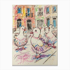 Pigeons On The Street 4 Canvas Print