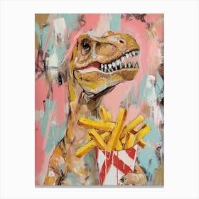 Pastel Pink & Blue Dinosaur Eating Fries Canvas Print