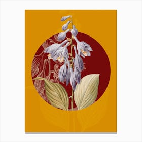 Vintage Botanical Blue Daylily Hemerocallis caerulea on Circle Red on Yellow n.0083 Canvas Print
