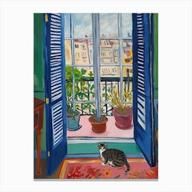 Open Window With Cat Matisse Style London 3 Canvas Print
