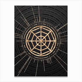 Geometric Glyph Symbol in Gold with Radial Array Lines on Dark Gray n.0083 Canvas Print
