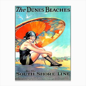Dunes Beaches, Girl Under Umbrella Canvas Print
