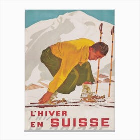 L'Hiver En Suisse Switzerland Vintage Ski Poster Canvas Print