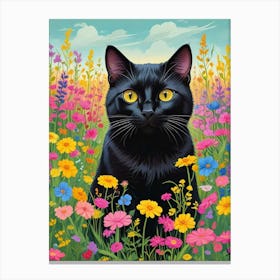 Quirky Cat In A Flower Field Art Print (6) Canvas Print