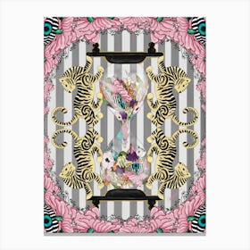 Repeat The Life - the life in a hourglass surrounded by tigers and pink eye-flowers Canvas Print