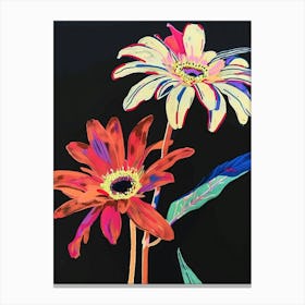 Neon Flowers On Black Gerbera Daisy 3 Canvas Print