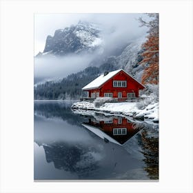 Red House By The Lake Canvas Print