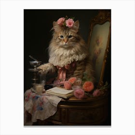 Cat At A Vanity Table Rococo Style 3 Canvas Print