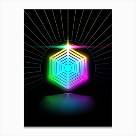 Neon Geometric Glyph in Candy Blue and Pink with Rainbow Sparkle on Black n.0254 Canvas Print