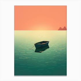 Boat In The Sea At Sunset Canvas Print