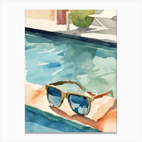 Glasses By the Pool Abstract Watercolor Canvas Print