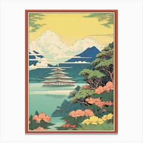 Lake Ashi, Japan Vintage Travel Art 3 Canvas Print