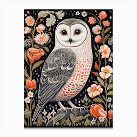 Vintage Bird Linocut Snowy Owl 2 Canvas Print