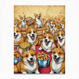 Corgis At A Party Canvas Print