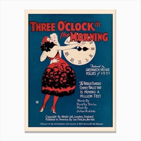 Three O' Clock In The Morning Sheet Music Cover Canvas Print