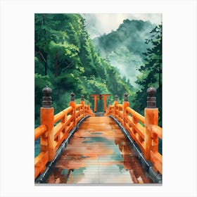 Watercolor Japanese Torii Bridge Canvas Print