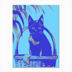 Kitty Cat In A Basket Light Blue Canvas Print