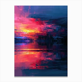 Sunset Over Water | Pixel Minimalism Art Series Canvas Print