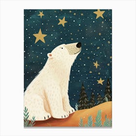 Polar Bear Looking At A Starry Sky Storybook Illustration 1 Canvas Print