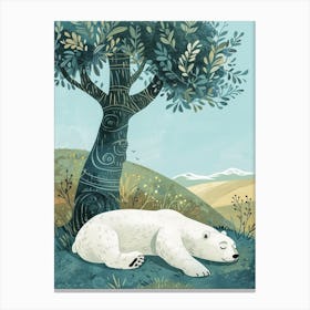 Polar Bear Laying Under A Tree Storybook Illustration 1 Canvas Print