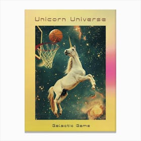 Unicorn In Space Playing Basketball Retro 2 Poster Canvas Print