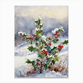 Winter Landscape with Holly Canvas Print