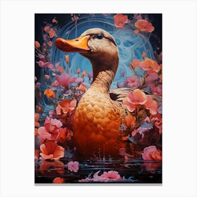 Duck With Flowers 2 Canvas Print