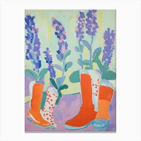 Painting Of Snapdragon Flowers And Cowboy Boots, Oil Style 2 Canvas Print