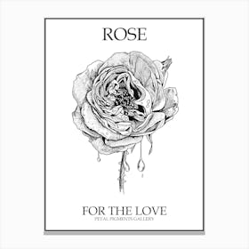 Black And White Rose Line Drawing 1 Poster Canvas Print
