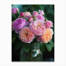 English Roses Painting Rose In A Mason Jar 4 Canvas Print