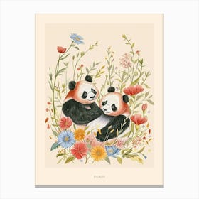 Folksy Floral Animal Drawing Panda 4 Poster Canvas Print