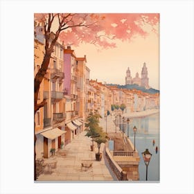 Santander Spain 4 Vintage Pink Travel Illustration Canvas Print