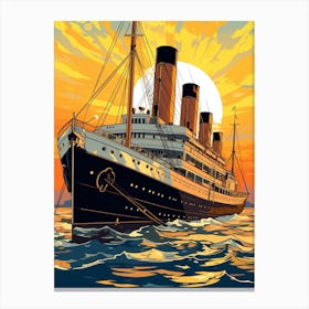 Titanic Ship At Sunset Seaillustration 2 Canvas Print
